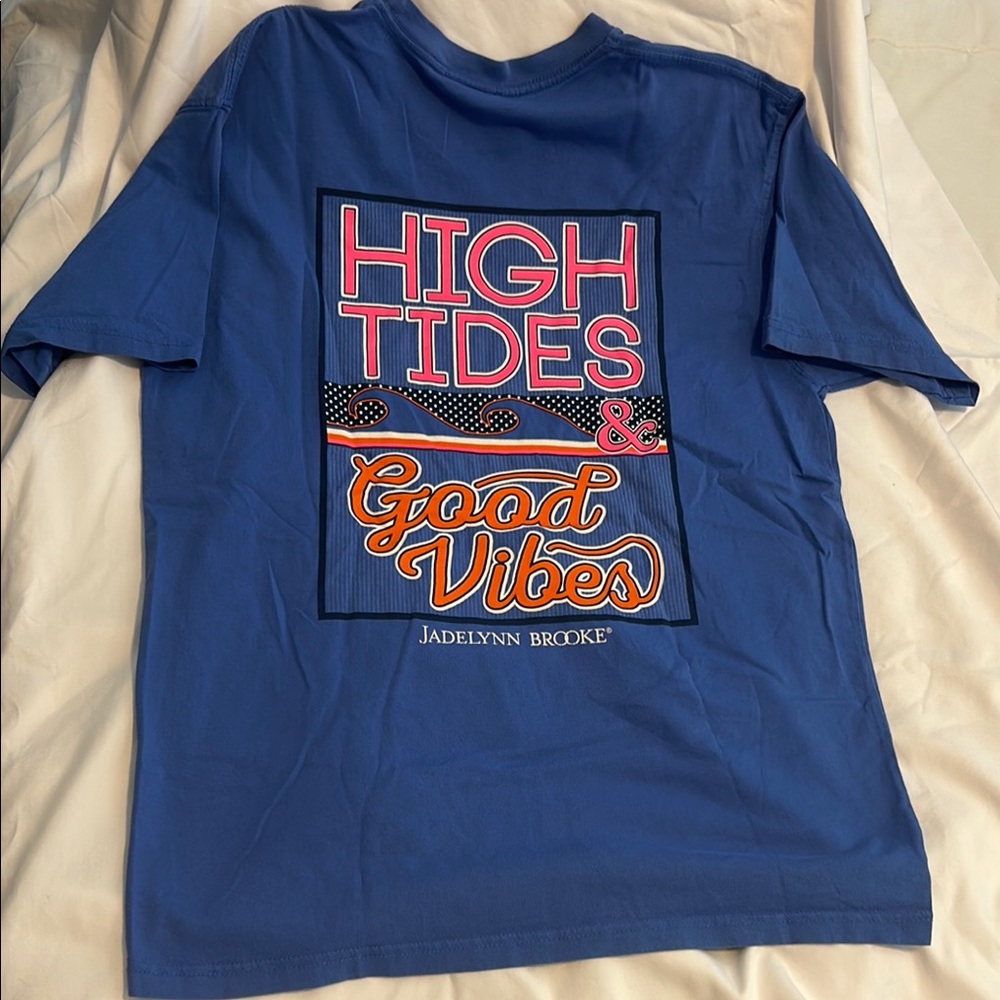 Blue Jadelynn Brooke Beach T-Shirt with High Tides & Good Vibes Print